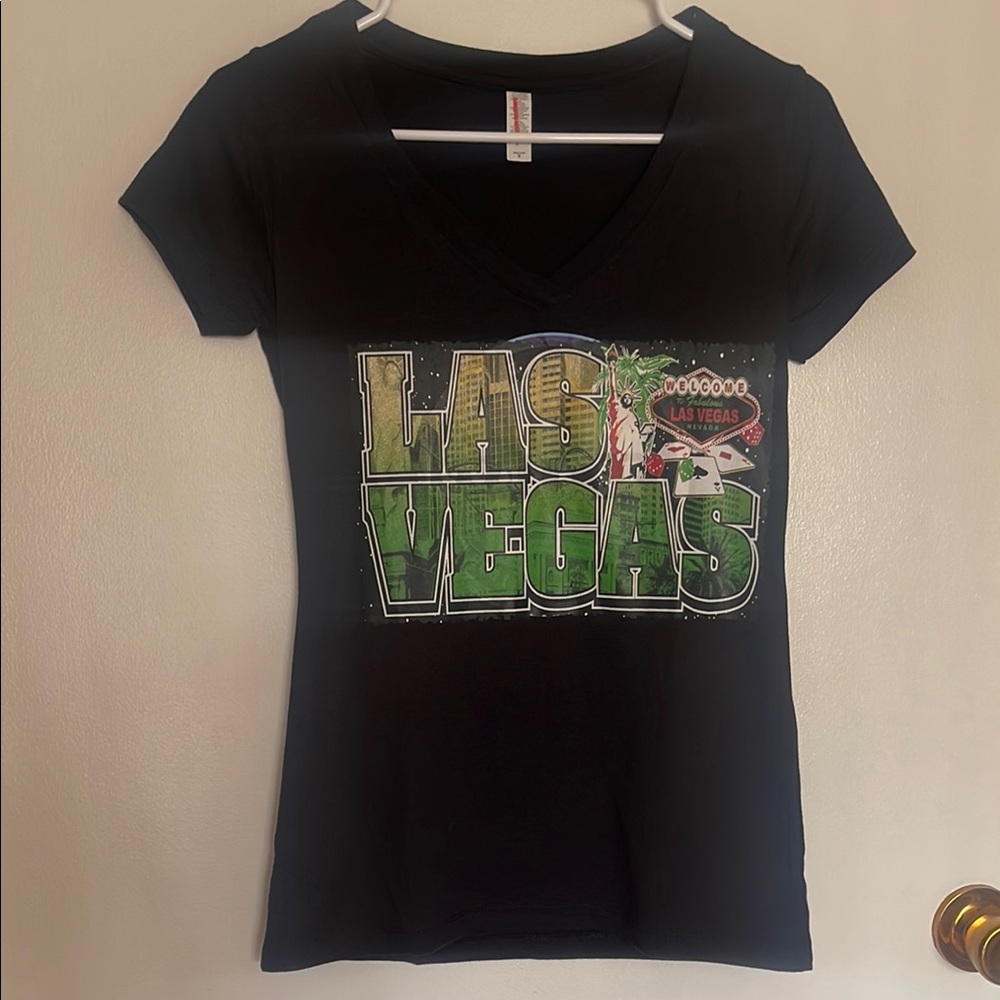 Black Fitted Graphic Tee with Green Accents (S)